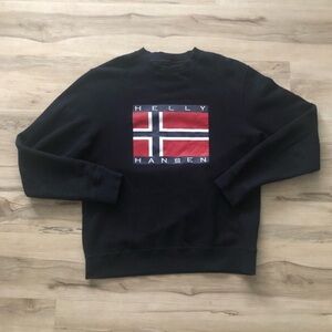 Helly Hansen x Sandro Black Crewneck Sweater with Red and White Logo